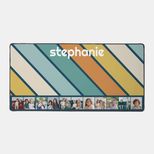 11 Fotomaterial Retro Streifen - blau und gold Schreibtischunterlage (Vorderseite)