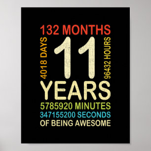 11. Geburtstag 11 Jahre alter Vintager Retro 132 Poster