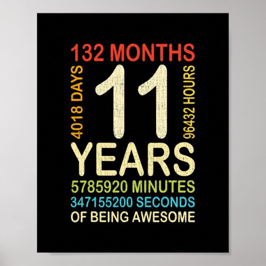 11. Geburtstag 11 Jahre alter Vintager Retro 132 Poster (Vorne)