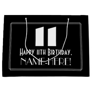 11. Geburtstag ~ Art Deco Inspiriert Look "11" + N Große Geschenktüte