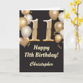 11. Geburtstag Black and Gold Balloons Confetti Karte (Gelbe Blume)