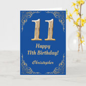 11. Geburtstag Blue and Gold Glitzer Frame Karte (Gelbe Blume)