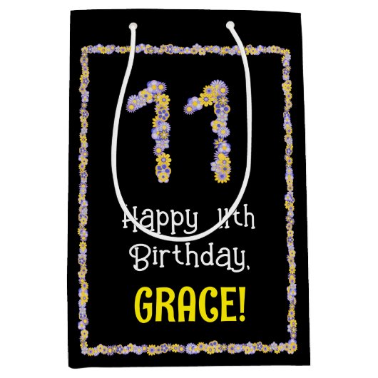 11. Geburtstag: Blumennummer, Individuelle Name, B Mittlere Geschenktüte (Vorderseite)