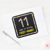 11. Geburtstag: Blumennummer, Individuelle Name, B Quadratischer Aufkleber (Umschlag)