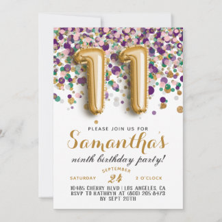 11. Geburtstag Confetti Einladung