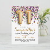 11. Geburtstag Confetti Einladung (Stehend Vorderseite)