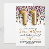 11. Geburtstag Confetti Einladung (Vorne/Hinten)