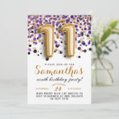11. Geburtstag Confetti Einladung (Stehend Vorderseite)