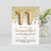 11. Geburtstag Confetti Einladung (Stehend Vorderseite)