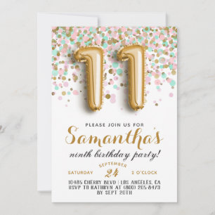 11. Geburtstag Confetti Einladung