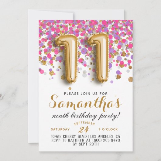 11. Geburtstag Confetti Einladung (Vorderseite)
