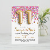 11. Geburtstag Confetti Einladung (Stehend Vorderseite)