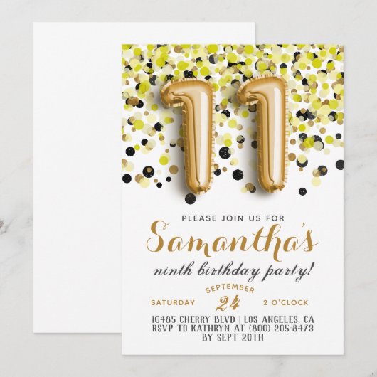 11. Geburtstag Confetti Einladung (Vorne/Hinten)