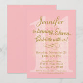 11. Geburtstag Einladung Girls Pink Gold Herzen (Vorne/Hinten)