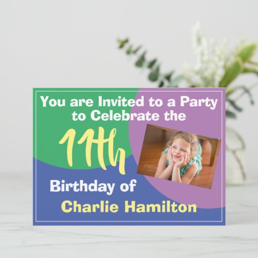 11. Geburtstag Einladung mit Foto (Stehend Vorderseite)