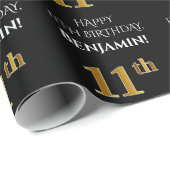 11. Geburtstag: Elegant, schwarz, Imitate Gold Loo Geschenkpapier (Rolleneckpunkt)