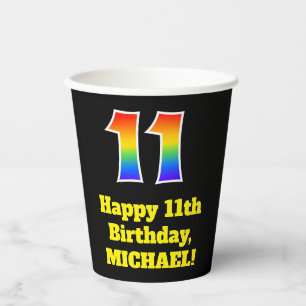 11. Geburtstag: Farbenfroh, Spaß, Spannung, Regenb Pappbecher