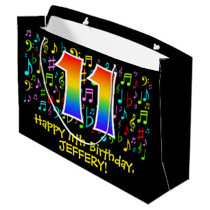11. Geburtstag - Farbige Musiksymbole, Regenbogen Große Geschenktüte