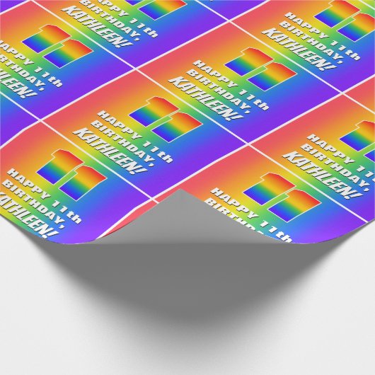 11. Geburtstag: Farbiges, lustiges Regenbogenmuste Geschenkpapier (Ecke)