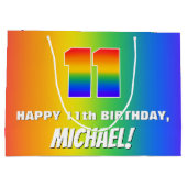 11. Geburtstag: Farbiges, lustiges Regenbogenmuste Große Geschenktüte (Rückseite)