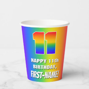 11. Geburtstag: Farbiges, lustiges Regenbogenmuste Pappbecher