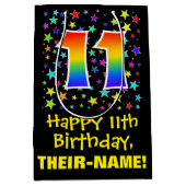 11. Geburtstag: Farbiges Sternenmuster & Regenboge Mittlere Geschenktüte (Vorderseite)