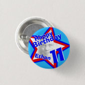 11. Geburtstag Foto Jungen Rot-Blau-Taste/Abzeiche Button (Vorne & Hinten)