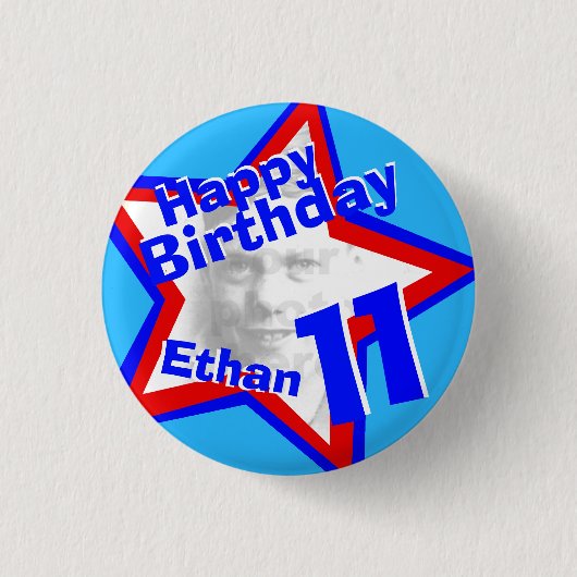11. Geburtstag Foto Jungen Rot-Blau-Taste/Abzeiche Button (Vorderseite)