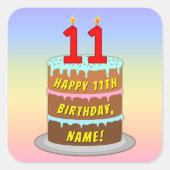 11. Geburtstag: Fun Cake and Candles + Individuell Quadratischer Aufkleber (Vorderseite)