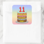11. Geburtstag: Fun Cake and Candles + Individuell Quadratischer Aufkleber (Tasche)