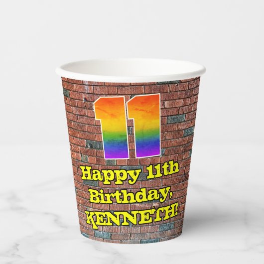 11. Geburtstag: Fun Graffiti-Inspiriert Regenbogen Pappbecher (Vorderseite)