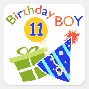 11. Geburtstag - Geburtstag Junge Quadratischer Aufkleber