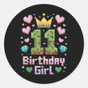 11. Geburtstag Girl Shirt Gaming Pixel Party 11 Ja Runder Aufkleber