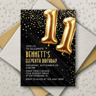 11. Geburtstag Gold Black Einladung