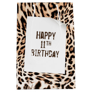 11. Geburtstag Leopard Fur Print Medium Geschenkta Mittlere Geschenktüte