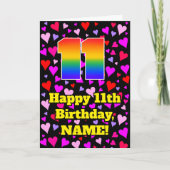 11. Geburtstag: Loving Hearts Pattern, Regenbogen  Karte (Vorderseite)