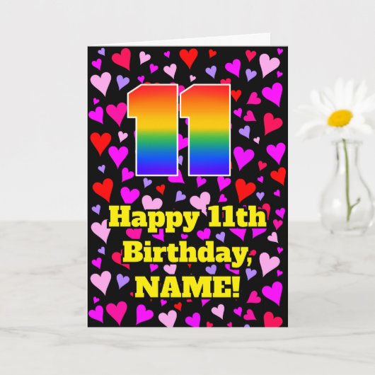 11. Geburtstag: Loving Hearts Pattern, Regenbogen  Karte (Kleine Pflanze)