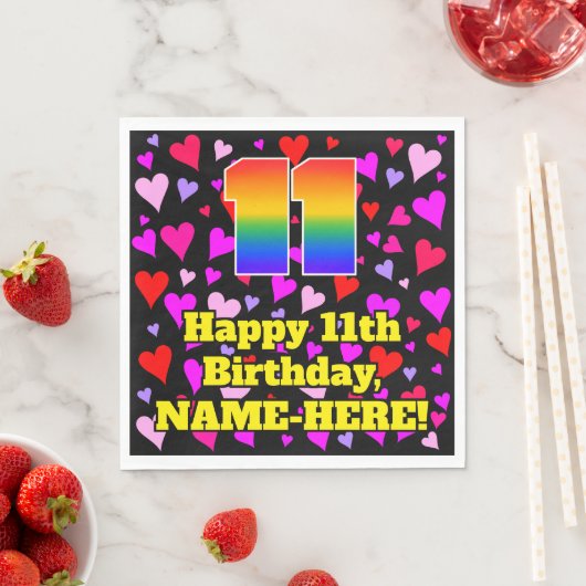 11. Geburtstag: Loving Hearts Pattern, Regenbogen  Serviette (Beispiel)