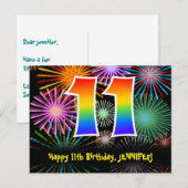 11. Geburtstag – Lustiges Feuerwerk Muster + Regen Postkarte (Vorne/Hinten)