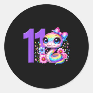 11. Geburtstag Mädchen Schlange Party Regenbogen C Runder Aufkleber