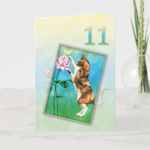 11. Geburtstag mit einer spielerischen Katze Karte
