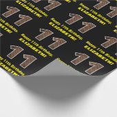 11. Geburtstag: Name & Imitat Holzkörnchen Muster  Geschenkpapier (Ecke)