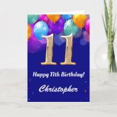 11. Geburtstag Navy Blue und Gold farbige Ballons Karte (Vorderseite)