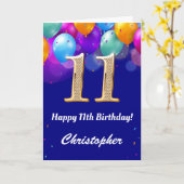11. Geburtstag Navy Blue und Gold farbige Ballons Karte (Gelbe Blume)