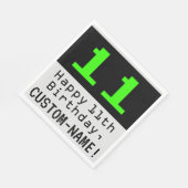 11. Geburtstag - Nerdy / Geeky Style "11" & Name Serviette (Ecke)