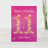 11. Geburtstag - Nummer 11 in Sternen - Rosa - Alt Karte (Vorderseite)