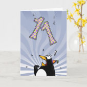 11. Geburtstag - Pinguin-Überraschungs-Karte Karte (Gelbe Blume)