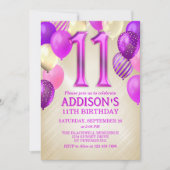 11. Geburtstag Pink Balloons Einladung (Vorderseite)