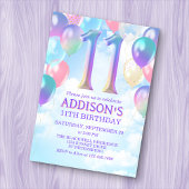 11. Geburtstag Rainbow Balloons Einladung