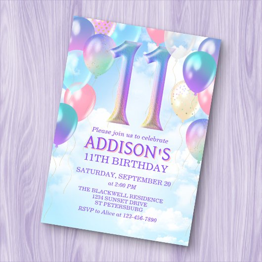 11. Geburtstag Rainbow Balloons Einladung